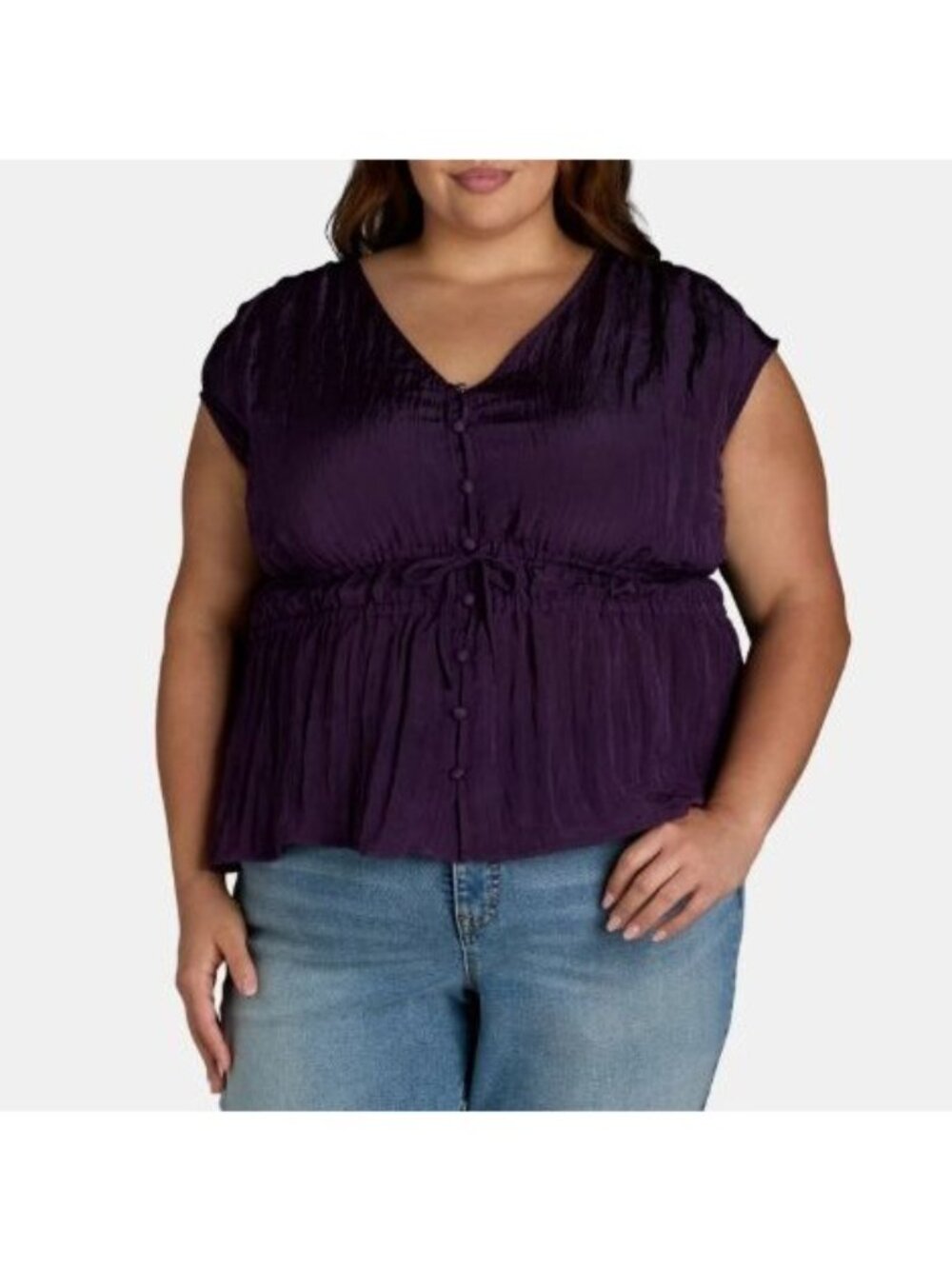 Terra & Sky Drawstring Waist Blouse Sleeveless 4X Dark Plum Purple New Summer
